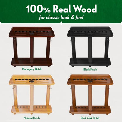 Pool Stick Rack - Cue Rack Only - Wood Floor Stand Holds 10 Pool Sticks and a Full Set of Balls - Billiards Accessories – Black