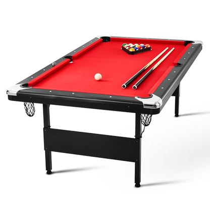 Happybuy 7ft Billiards Table, Portable Foldable Pool Table, Complete Set with Balls, Cues, Chalks & Brush, Black with Red Cloth, Ideal for Family Game Room, Kids, Adults