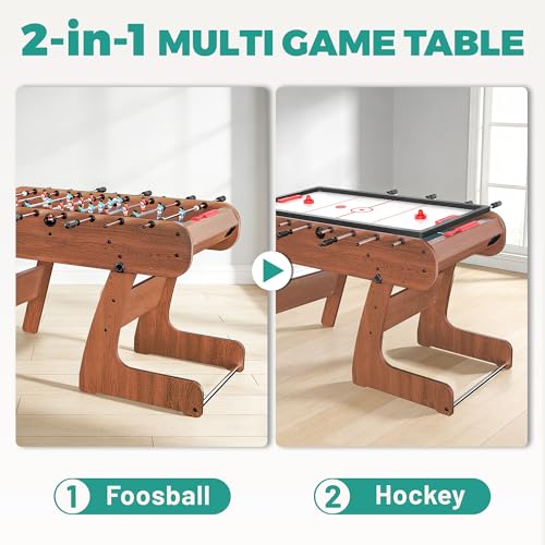 2-in-1 Multi Game Table, 53.5" Foosball Table, Air Hockey Table for Adult and Kids- Indoor Entertainment Center for Family Fun, Party
