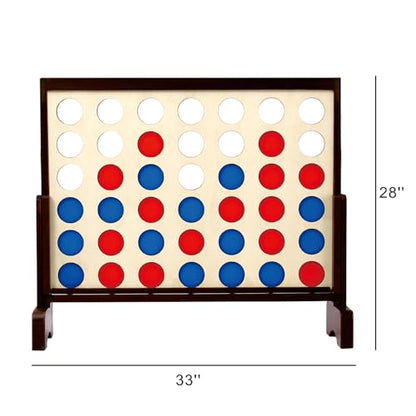 Giant 4 in a Row Game Outdoor and Indoor | Wooden Four in A Row Game Jumbo for Adults and Kids, Yard Games | Family Fun with 42pcs Chips and Durable Carrying Bag.