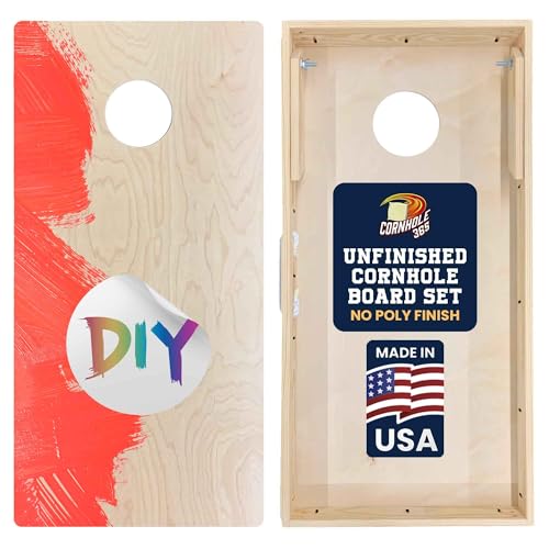 Cornhole365 Premium Cornhole Boards - Unfinished Regulation Size Solid Wood Cornhole Board Set for Outdoor Fun, Durable, Heavy-Duty Construction, Perfect for Custom Painting & Personalization - color: UV Poly Finish