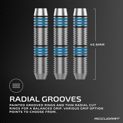 Accudart Steel Tip Dart Set 2.0 – 16g Stainless Steel Barrels with Radial Grooves, Polycarbonate Shafts, Standard Flights, Tri‑Fold Storage Case for Bristle Dartboards