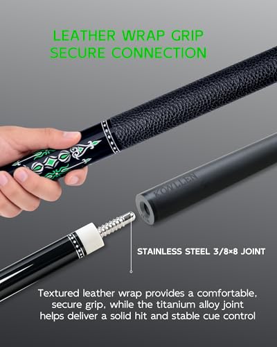 KONLLEN Carbon Fiber Pool Cue Stick 58-inch Professional Pool Sticks for Adults Full Carbon Technology Low Deflection Pool Cue Billiard Cues with 12.5mm Tip (Easy to Control, Pro Taper, Ultra-Smooth) - color: 014 green