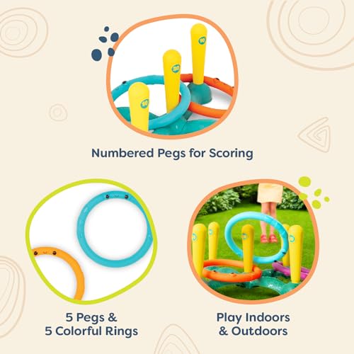 B. toys – Ring Toss Game – Indoor & Outdoor – Sling-a-Ring Toss – 12 Pieces – 5 Pegs & 5 Colorful Rings – for Toddlers, Kids – 3+ Years - style: Ring Toss Game