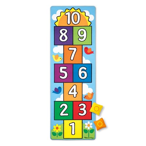 Melissa & Doug Hop and Count Hopscotch Game Rug (3 pcs, 78.5 x 26.5 inches) Classic Hopscotch Rug for Kids