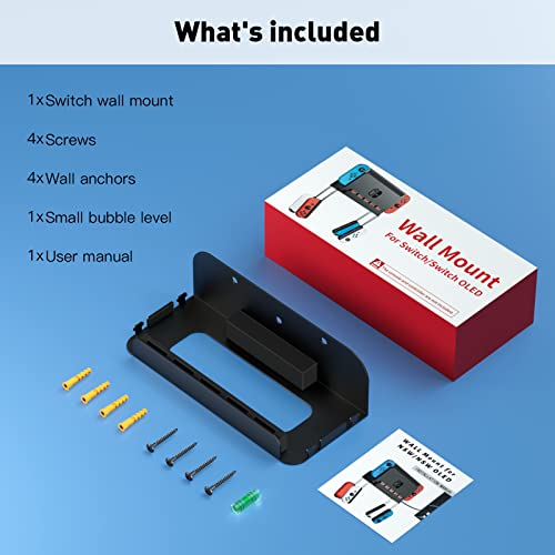 Wall Mount for Nintendo Switch 1 and Switch OLED, Metal Wall Mount Shelf Kit with 5 Game Card Holders and 4 Joy Con Hooks, Safely Store Switch Console Near or Behind TV, Black - color: Black