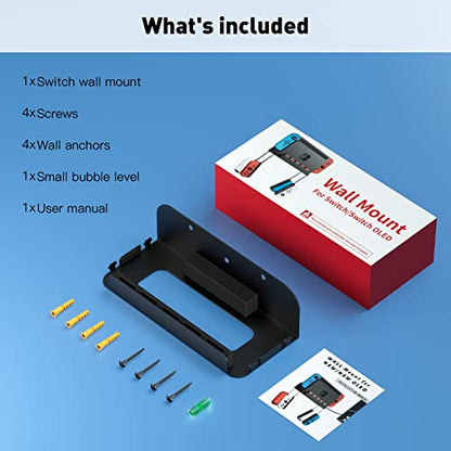 Wall Mount for Nintendo Switch 1 and Switch OLED, Metal Wall Mount Shelf Kit with 5 Game Card Holders and 4 Joy Con Hooks, Safely Store Switch Console Near or Behind TV, Black - color: Black