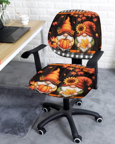 Savannan Office Chair Cover, Gnome Autumn Maple Leaves Protective Stretch Elastic Universal Cover for Desk Task Chair,Computer Rotating Chair 1 Pcs Pumpkin Retro Wood Grain
