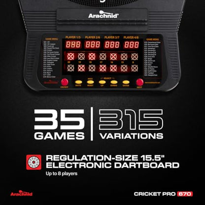 Arachnid Cricket Pro Tournament-Quality Electronic Dartboard up to 40 Games and 315 Variations (Including Popular Cricket Modes) - style: Pro 670
