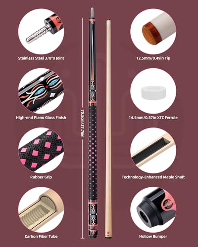 KONLLEN Maple Pool Cue Stick for Adults - Features Low Deflection Shaft, Titanium Alloy 3/8x8 Joint, and 12mm Tip - color: K-P-02