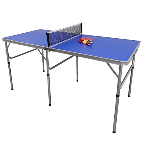 Trademark Innovations 5 Ft. Folding Table Tennis Ping Pong Table Set with Paddles and Balls, Blue