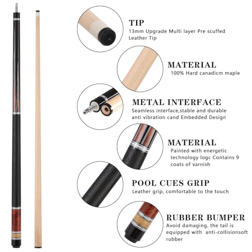 10mm .5mm mm Canadian Maple Pool Cue Stick Set(with Case), 58 inch 19, 19.5 Oz Pool Stick, 2-Piece Grey Brown Billiard Pool Cue Stick - color: 13mm(19.5oz)