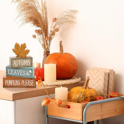 Lineshading 4 Pcs Fall Decorations for Home Thanksgiving Decor Wooden Maple Leaf Fall Table Centerpiece Autumn Tiered Tray Rustic Wood Maple Leaf Block Sign Farmhouse for Home Kitchen Shelf - style: Classic Maple Leaf