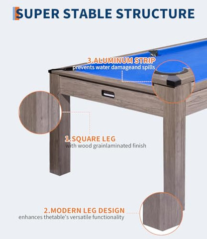 7 Foot Pool Table, Engineered Wood, 84" Billiard Tables with Black Felt for Game Room Home Office, - color: Blue