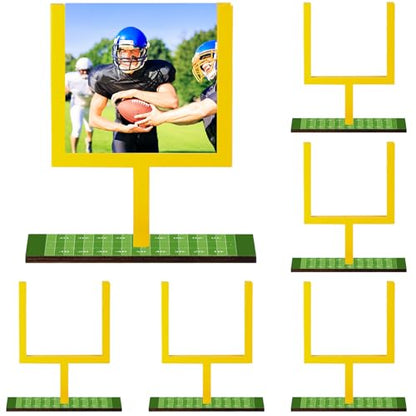 Wonderjune 6 Pcs Football Goal Post Table Centerpieces Sports Party Decorations 4 x 3.5 Inch Wooden Photo Frame for Table Centerpieces with Base for Fans Club Birthday Supplies