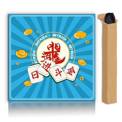 Mahjong Mat, Non-Slip Noise Reducing Game Mat, 31.5 Inch Mahjong Table Mat,Mahjong Mat with Cloth Bag and Carton Storage,Suitable for Mahjong, Dominoes, Solitaire and Other Games. (Rich-Blue) - color: Rich-blue