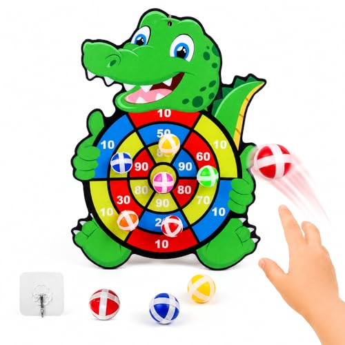 Sticky Ball Dartboard Elephant Design Self-Adhesive Surface for Family Indoor Outdoor Play and Throwing Target Games, Crocodile
