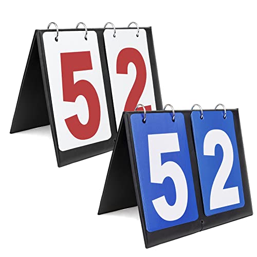 GOGO 2 Sets Portable Tabletop Sports Scoreboards Scorekeeper 00-99 - color: Red Number + Blue Card