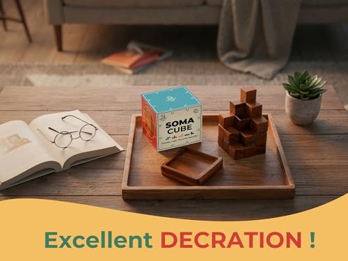 BSIRI Soma Puzzle Cube Wooden Toy Brain Teaser Desk Board Games Adults Master Block Christmas Mind Magic Benders Wood Hand Cube Family Teens Classic