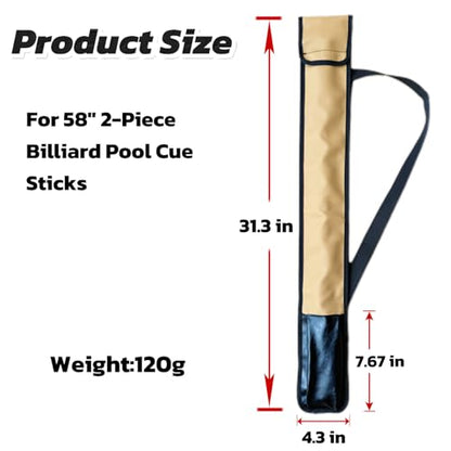 Pool Cue Case,1/2 Billiard Cue Bag,1X1 PU Billiard Stick Bag, 2-Piece Cue Pool Stick Carrying Case - color: khaki