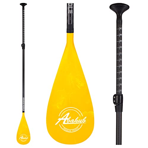 Abahub Carbon Fiber SUP Paddles, 1 x 3 Section Adjustable 67" - 86" Carbon Fiber Shaft, Lightweight Stand-up Paddle Oars for Paddleboards, with a Carrying Bag - color: Carbon Fiber Shaft & Yellow Wave Print Plastic Blad