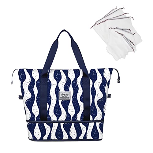NPBAG Women Travel Duffel, Multi Functional Large Expandable Weekender Carry-on Tote, Gym Workout Overnight Bag, Mommy Hospital Bag for Labor and Delivery - color: Basic-Bubble Wave, style: Basic Version