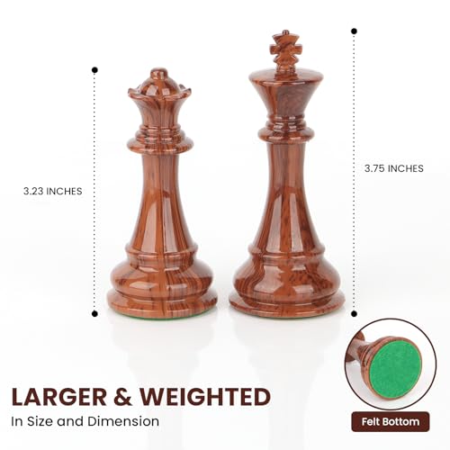 High Polymer Weighted Chess Pieces Only - 3.75'' King - Extra 2 Queens, Standard Tournament Chessmen for Chess Board Game or Replacement of Missing Pieces (No Board), Storage Bag Included