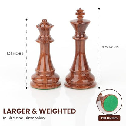 High Polymer Weighted Chess Pieces Only - 3.75'' King - Extra 2 Queens, Standard Tournament Chessmen for Chess Board Game or Replacement of Missing Pieces (No Board), Storage Bag Included