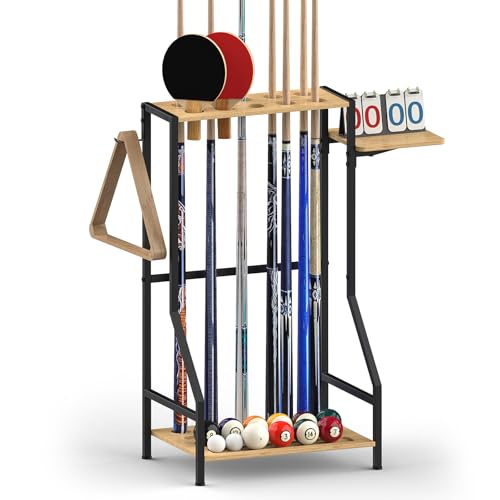 YBING Pool Stick Holder - Pool Cue Stand Hold up to 10 Cues Sticks Billiard Pool Cue Holder Cue Stick Rack Pool Table Accessories for Game Room Billiard Clubs, Natural Bamboo - color: Natural Bamboo