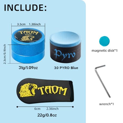 TAOM Pool Chalk Holder Round Shaped Practical Tool Billiards Accessories Magnetic Mini Chalk Tip Case Container Round Box Billiards - color: 4-Blue with Pyro Blue Chalk and Clip