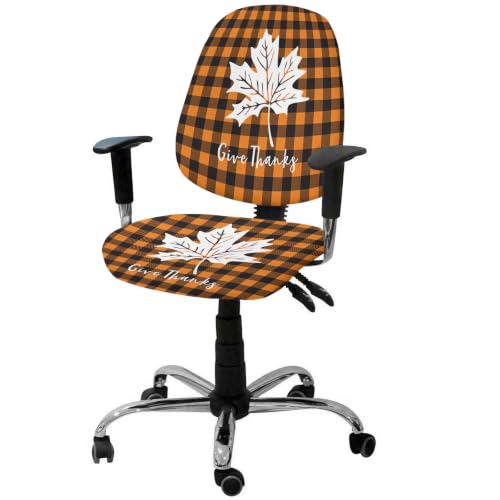 Savannan Office Chair Cover, Thanksgiving White Pumpkin Leaves Protective Stretch Elastic Universal Cover for Desk Task Chair,Computer Rotating Chair 1 Pcs Retro Orange and Black Lattice