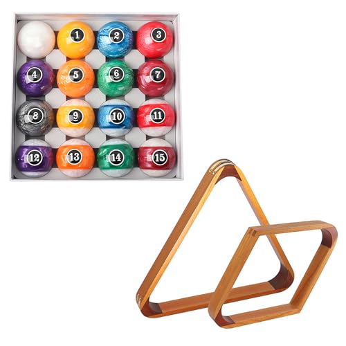 GSE Games & Sports Expert 8-Ball Triangle & 9-Ball Diamond Pool Ball Racks with 2-1/4" Standard Pool Balls, Billiard Balls and Racks Set, Pool Table Accessories (Several Colors Available) - color: Pearl Style Balls, style: Oak Racks