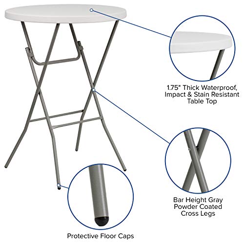Flash Furniture Kathryn 31.5" Round All-Occasion Folding Bar Height Table for Parties and Commercial Events, Plastic Bar Height Folding Table, White