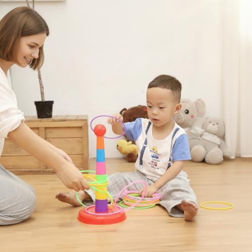 Colorful Toss Game Set 4-6, Throwing Toss Toy for Outdoor Games & Carnival Games, Birthday Party Activity, Bagged Set with 12 Rings (4 Small, 4 Medium, 4 Large)