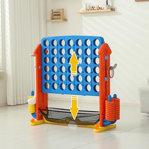 4-to-Score Giant Game Set, 4-in-1 Indoor Outdoor Yard Family Connect Game (4-in-a-Row + Basketball + Ring Toss + Mini Golf), Height Adjustable 2.5–3.3FT, Includes Carry Bag - size: 43"x16"x38"-Orange&Blue