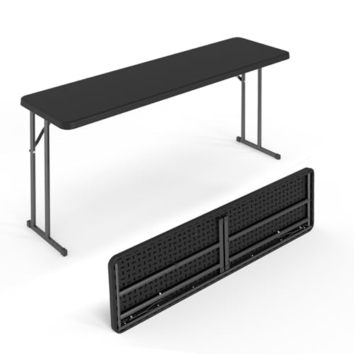 VINGLI 5 FT Narrow Folding Table,Premium Quality HDPE Material and Sturdy Metal Frame, Perfect for Buffet, Seminar, Party, Training, Home Work, Black - color: Black, size: 5 ft
