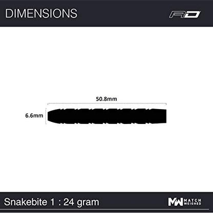 RED DRAGON Peter Wright Snakebite 1 Professional Darts Set - 85% Tungsten Darts with Flights & Shafts - Available in Soft Tip 16g Barrel/18g Full Weight and Steel Tip 22g - 24g - size: 24g