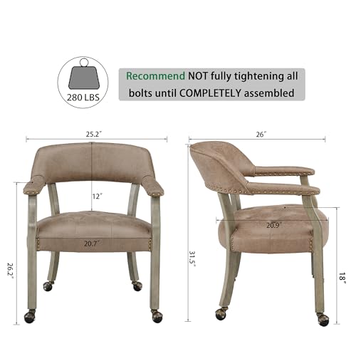 Set of 4 Dining Chair with Casters, Accent Captains Chairs with Wheels & Arms,Wheeled Roller Wood Chairs for Kitchen & Game Poker Table,Antique Grey&Light Wheat(NO Table!) - color: Antique Grey&light Wheat
