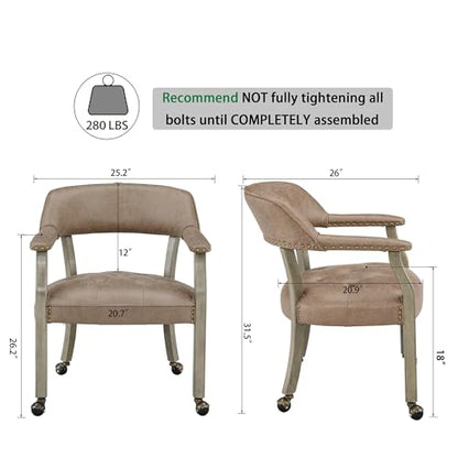Set of 4 Dining Chair with Casters, Accent Captains Chairs with Wheels & Arms,Wheeled Roller Wood Chairs for Kitchen & Game Poker Table,Antique Grey&Light Wheat(NO Table!) - color: Antique Grey&light Wheat