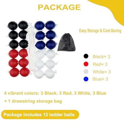 12 Pack Ladder Balls Ladder Toss Balls Replacement with Storage Bag for Toss Match - color: Red Blue Black White