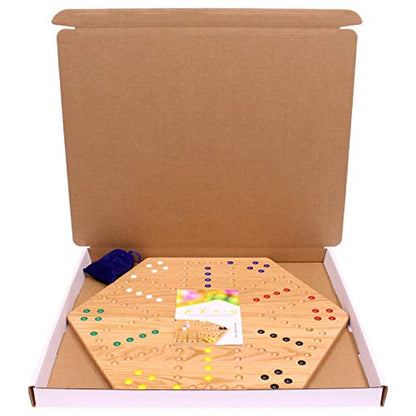 Wahoo Wooden Marble Game Board Set - Large 24" Wide - Solid Oak Wood - Double-Sided - with Large 22mm Marbles and Dice Included