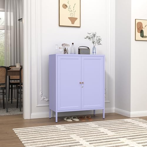 Lockable Metal Storage Cabinet Adjustable Shelves Modern Versatile Storage Lockers Home Organization Durable Metal Cabinet Garage Tool Cabinet Purple 36" H X 31.5" W X 13.8" D - color: Purple, style: 36"H-Cabinet-YM