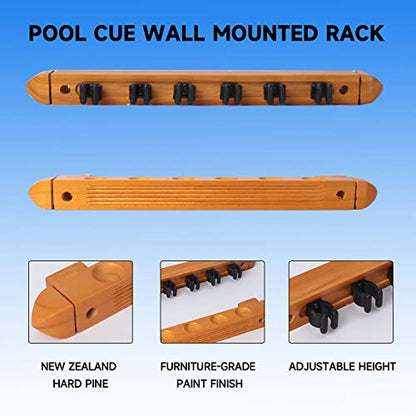 GSE Games & Sports Expert 2-Piece 6/8/12 Billiard Pool Cue Rack Wall Mounted Holders, Billiard Cue Sticks Wall Rack Set - style: 6 Cue - Oak