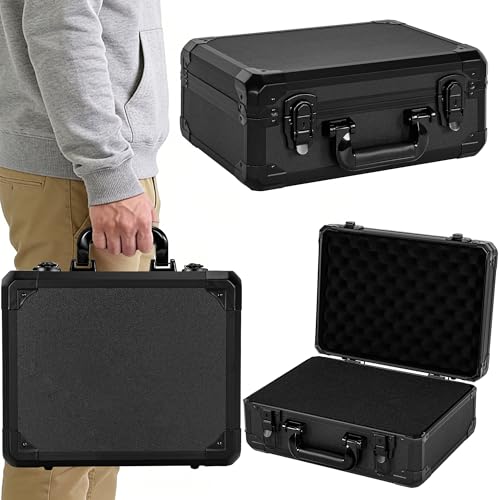 14 Inch Carrying Case With Customizable Pre-Diced Foam, Aluminum Case, Aluminum Alloy Sturdy Build, Storage Case for Microphone, Equipment, Camera, Tools, Recorder, etc - size: 14.2x10.2x5.9 Inch