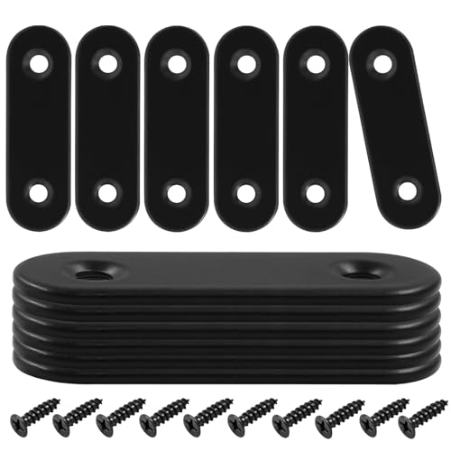 12 Pcs 2 Inch Straight Bracket, Stainless Steel Flat Mending Brace, Black Connector Plate with Mounting Screws & Screwdriver for Furniture Repair, Fixing - size: Black, 2" x 0.6"