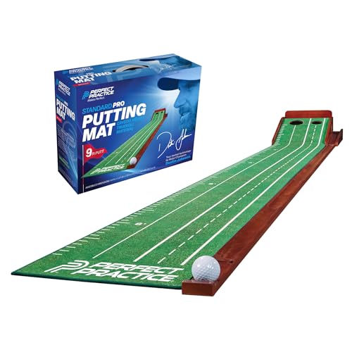 Perfect Practice Putting Mat & Chipping Net, Indoor & Outdoor Putting Green, Chipping Mat for Home & Office, Premium Golf Training Aids for Putting Practice with Realistic Turf, Golf Gifts for Men - style: Standard (9'6")
