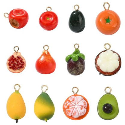 Stiesy Fruit Charms 12Pcs 3D Acrylic Apple Orange Mango Avocado Charm Pendants Bulk for Jewelry Making Crafting DIY Necklace Bracelet Earring Gifts - color: Fruit-12pcs-12 style