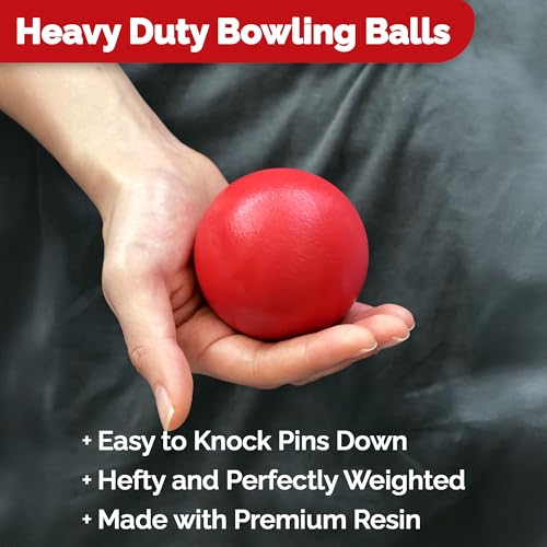 STERLING Sports Premium Wooden Lawn Bowling Skittles Set 11" Pins with Carrying Mesh Bag - 10 Heavy Solid Wooden Pins and 2 Balls - for Indoors and Outdoors