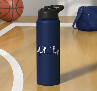Disc Golf Frisbee Midrange Heartbeat Set Gift Putter Stainless Steel Insulated Water Bottle - color: Navy Blue