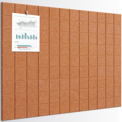 Large Cork Board, 12 Pack Felt Wall Tiles with Safe Removable Adhesive, Bulletin Board for Office, Pin Tack Corkboard for Quilting Design & Dart Wall Protector 48" x 36" - Goldenrod - color: Goldenrod